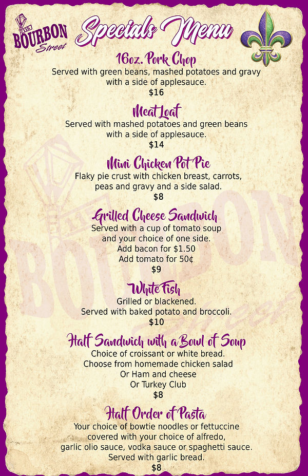 Bourbon Street's Lunch &amp; Dinner Menu